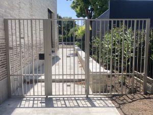 Architectural aluminium pedestrian gate and side panels hawthorn